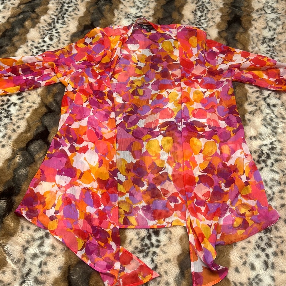 Slinky Brand size Small Tropical Pattern Sheer Silky Beach Cover/Wrap Top